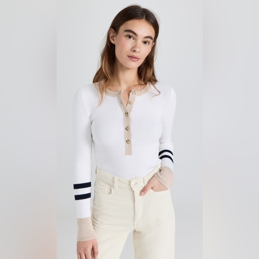 Faherty Mikki Henley Ribbed Long Sleeve Sweater Size Xlarge